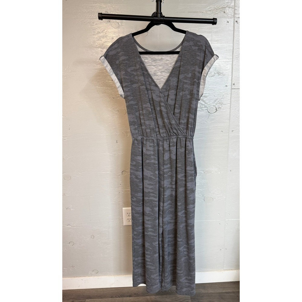Maurices 24/7 Grey Camo Surplice Wrap Wide Leg Jumpsuit with Pockets Small